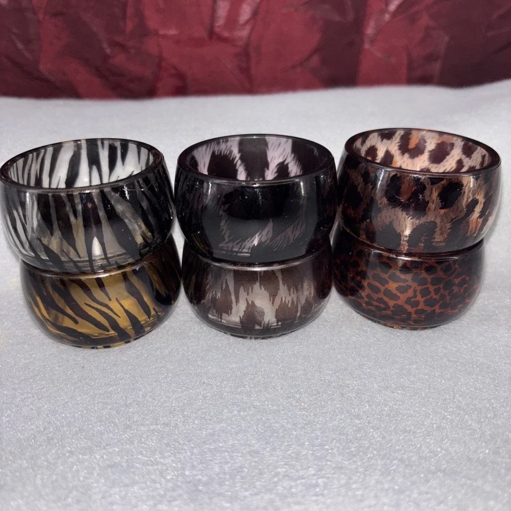Berkeley Designs Glass Animal Print Tea Lite Candles Holders Set of 6 New In Box